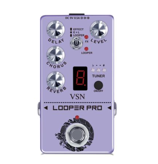 Multi-Effect Guitar Pedal: Delay, Tuner, Chorus, Reverb and a short Looper